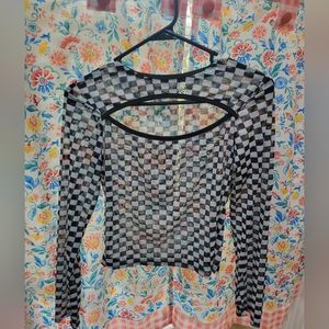 Checkered black and white mesh shirt